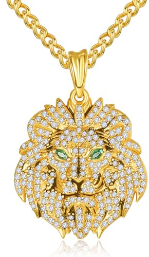 ADMETUS Löwe Kette 925 Sterling Silber Hip Hop Löwen Kette Löwe Anhänger Schmuck Löwe Kettenanhänger Halskette Hip Hop Halskette Schmuck Geschenke für Herren