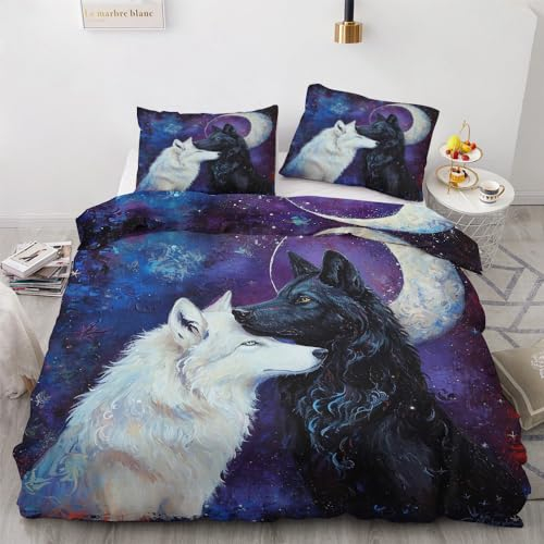 YELDAN Wolf Bettwäsche 140x200 Winter, Tiere Bettbezug 140x200 2er Set, Wendebettwäsche und Kissenbezug, Weiche & Atmungsaktive Mikrofaser Bettwäsche-Sets