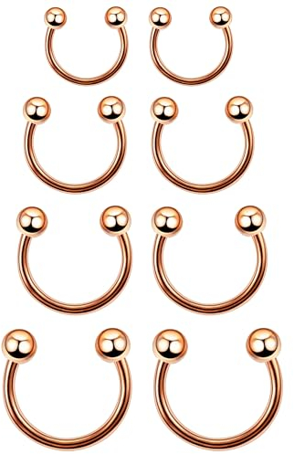 Medinah Nasenpiercing Hufeisen Septum Piercing Lippenpiercing Nase Lippe Ohrring Piercing Chirurgenstahl Set - 8 Stück (Durchmesser 6-12mm, Stabstärke 1,2mm) (Rosegold)