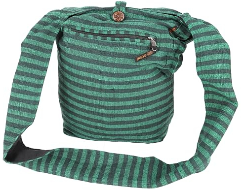 GURU SHOP Sadhu Bag Gestreift, Goa Tasche, Schulterbeutel - Grün/lemon, Unisex - Erwachsene, Baumwolle, 35x35x25 cm