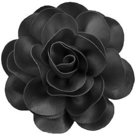 120MM Grande Broche En Satin Avec Fleur De Rose - Grande Broche En Tissu Camélia Classique Pour Fête De Mariage Danse Banquet Pour Femme - Accessoires De Costume - Bijoux Cadeaux (Noir)