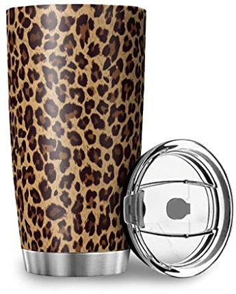 GeRRiT Gobelet de voyage isotherme en acier inoxydable avec couvercle, motif léopard, tasse à café de voyage, tasse à café pour boissons chaudes et froides, 591 ml