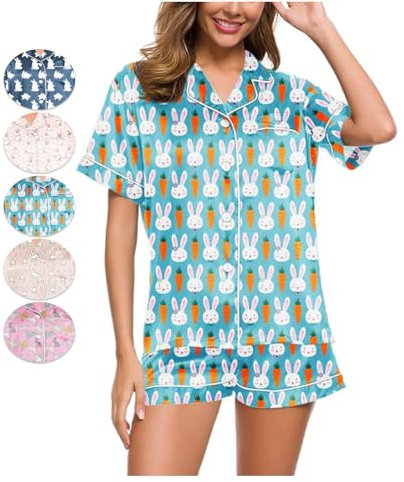 Womens Rabbit Monkey Print 2 Piece Womens Roller Rabbit Pajamas Y2k Pajama Set Monkey Bunny Tiger Floral Pj Shorts (Rabbit-d,Small)