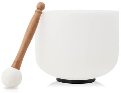 NICCOO Crystal Singing Bowl Sound Healing G Note Heart Chakra Quartz Gift for Meditation Prayer Yoga Relaxation with O-Ring and Mallet White
