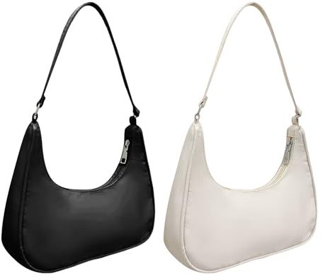 HDGSAFD 2 Stück Kleine Handtaschen, Retro-Umhängetaschen, Mädchen-Handtaschen, Damen-Unterarmtaschen, Clutch-Handtaschen, Party-Handtaschen, Damen-Handtaschen (Schwarz, Weiß).