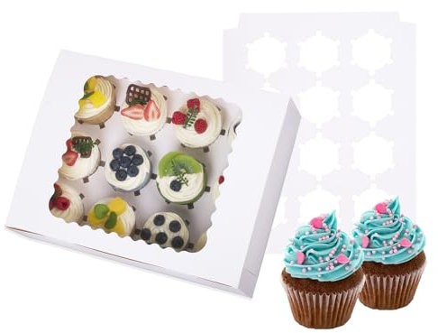 LONGTEAM 6 cajas para cupcakes, magdalenas con ventana, ideal para decorar pasteles y cajas de transporte para cupcakes, 12 agujeros, 32,5 × 25 × 9 cm (6)