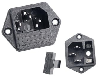 Aofan 2 Stück IEC320 C14 3 Füße männlicher Stecker mit Sicherungshalter Terminal männlich AC 250V 10A