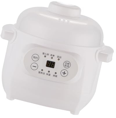 Elektrischer Schmortopf 1 L, Elektrischer Schongarer aus Keramik, Keramik Suppen Brei Kocher mit Timing Funktion für Brei Reis Suppe (EU-Stecker 100 bis 240 V)