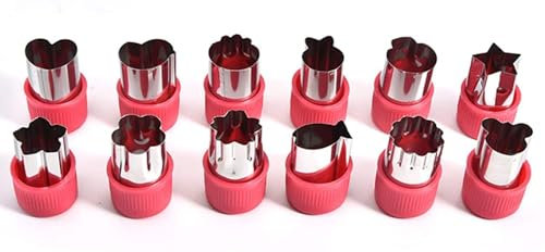 OuiSmart 12 pièces emporte-pièce Fleur de Fruits en Acier Inoxydable pour Coupe-légumes, Fruits et Biscuits Rouge
