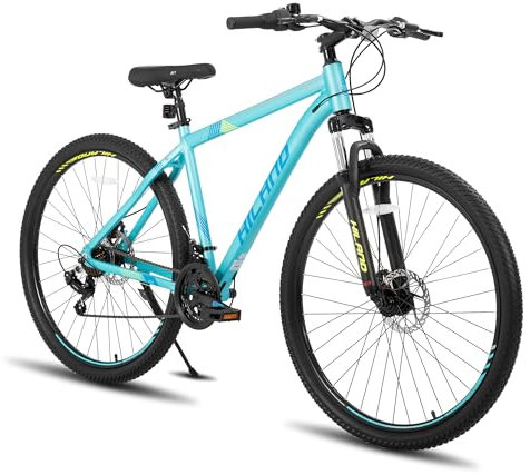 Hiland 29 Inch Mountain Bike, Aluminium Frame 21 Speed MTB with Disc Brake Suspension Fork, Mountain Bike For Men Blue