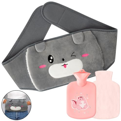 GwaOery Hot Water Bottle, Winter Hot Water Bag Wearable Soft Plush Hot Water Bottle with Belt and Soft Plush Hand Waist Warmer Cover for Shoulder, Neck, Hand, Good for Pain Relief from Backache(Pink)