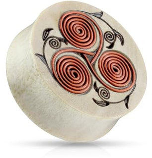 beyoutifulthings Ohr-Plug Tribal-Blumen Kupfer-draht Spulen Krokodil-Holz Ohr-Piercing Ohr-Schmuck Tunnel Double Flare Sattel-Verschluss 10-mm
