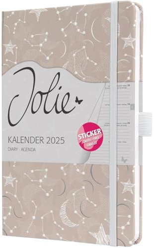 Wochenkalender Jolie A5 2025 Cosmic Fantasy Beige - SIGEL - 1 Woche auf 2 Seiten - Terminplaner mit hochwertiger Veredelung, Stiftschlaufe, Einstecktasche und Stickerbogen - 13,5 cm x 20,3 cm