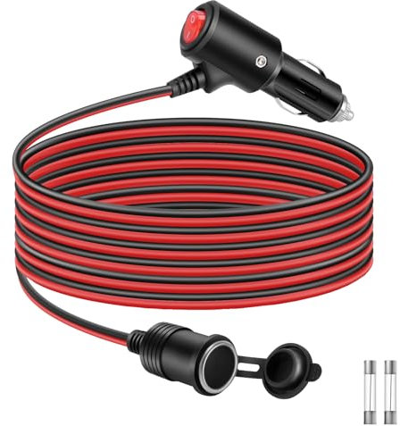 Thlevel 2 Metros Cable de Extensión Conector para Encendedor de Cigarrillos de Coche 16 AWG Prolongador Cable Toma de Mechero con Interruptor para 12V 24V Caravana Barco Camper