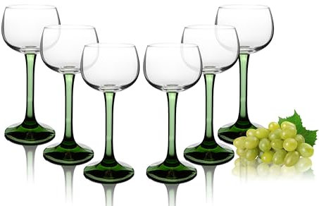 PorcelainSite Geschenkideen GmbH Elsässer Weingläser mit grünem Fuß, 0,1L ohne Füllmarke (6 Stück)