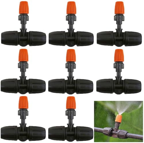 DHER 8-teilige, Bewässerungsdüsen Messing-Nebeldüsen verstellbare Zerstäubungsdüse T-Stück-Sprühdüse mit 11/12-mm-Rohranschluss für Grasbewässerung Landwirtschaft, Staubreduzierung