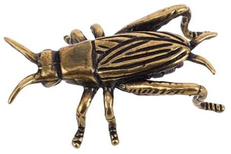 HOOTNEE Vintage Grillenfigur Aus Messing Mini Ebene Statue Als Schreibtischdekor Retro Skulptur Für Büro Und Zuhause Gold Ornament Dekorativ Figur Auto