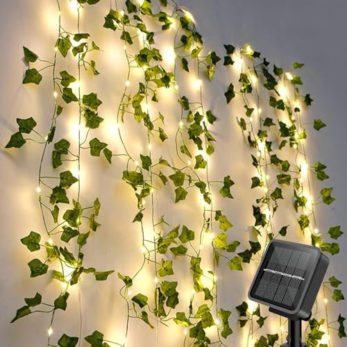 GuKKK Guirlande Lumineuse Solaire Extérieure, 12M 120 LEDs Lierre Artificiel Guirlande Lumineuse Solaire, Guirlande Guinguette Étanche 8 Modes Lumiere Décoration, pour Jardin, Terrasse, Balcon, Fête