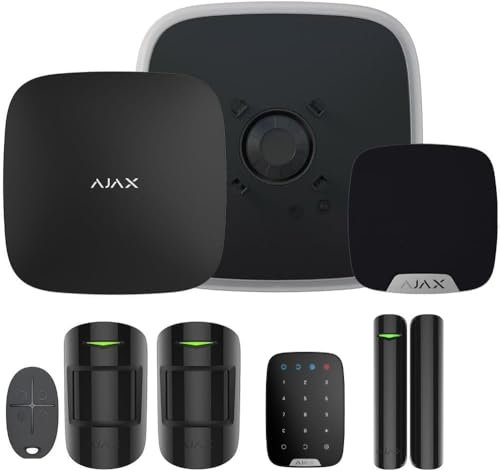 AJAX Systems Kit 2G + LAN Wireless Alarm StarterKit für Wohnungen, 2 Bewegungsmelder, 1 Schlüsselanhänger, 1 KeyPad, 1 Türsensor, 1 Heimsirene, 1 Straßensirene, Offizielle Garantie (Schwarz)