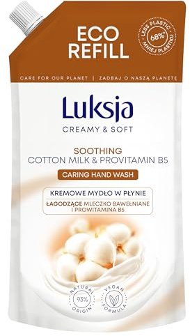 LUKSJA Cremeseife, Baumwolle, Nachfüllpackung 400ml, Hand Handseife, Hände Waschen, Handwaschseife