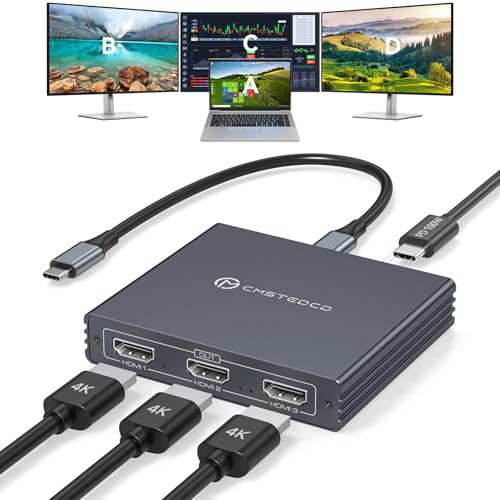 USB-C-auf-3-HDMI-Adapter, 4K60Hz, HDMI-Splitter, erweitertes Display, 3 Monitore, MST HUB, USBC-Splitter, 1 in 3 Ausgänge, mit 100 W PD-Aufladung, kompatibel mit Laptop, PC, USB-C-Grafikkarte