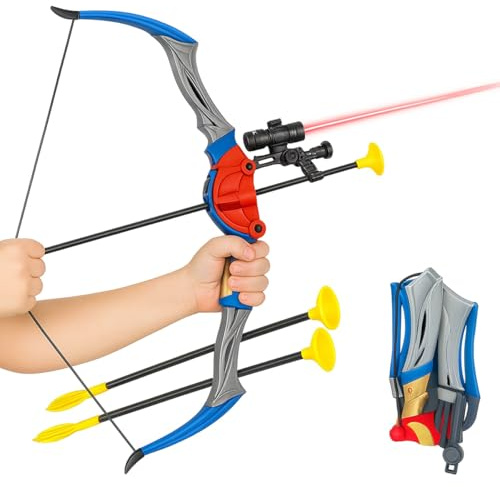 Toyana Kids Bow & Arrow Set, Foldable Bow with Infrared Aiming & 3 Suction Darts Arrows, Indoor Outdoor Target Practice, Sports Active Playset, Portable Archery Gift Set for Children 3+ Years