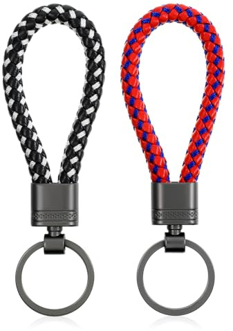 Apausvcm 2Pcs Braided Leather Keychain, Handwoven Keyring Straps for Men Women with Metal Key Fob and Key Ring for Home Office Car Keys Bags Wallets