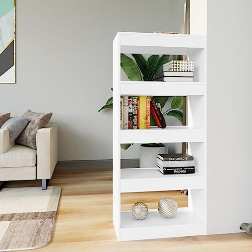 Holamys Bücherregal Raumteiler Weiß, 60x30x135 cm, Holzwerkstoff, Vielseitiges Standregal für Bücher, Akten, Deko – Stilvolle Aufbewahrung & Raumtrennung für Wohnzimmer, Büro und Flur