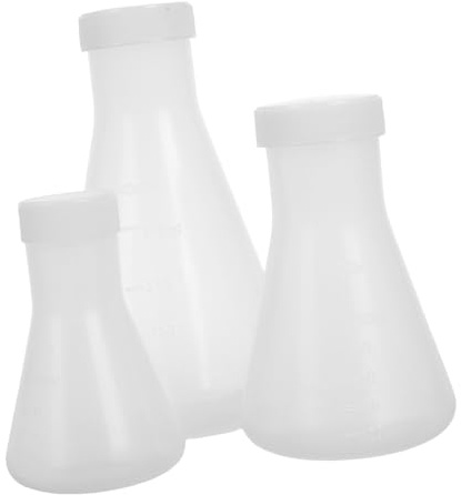 BAZEITFLOW 3pcs Plastic Wide Mouth Erlenmeyer Flasks with Scale for Boys and Girls Science Education, 50ml 100ml 250ml Narrow Neck Lab Bottles for School Laboratory Learning