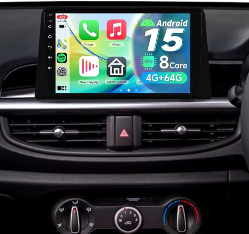 ACAVICA 9 IPS Android 15 Car Stereo Radio for Kia Picanto III JA 2017-2023 | 4+64GB Picanto Sat Nav, Bluetooth 5.4 WiFi 6, Wireless CarPlay Android Auto, GPS Navigation, DSP, FM/RDS, SWC, HD Rear Camera