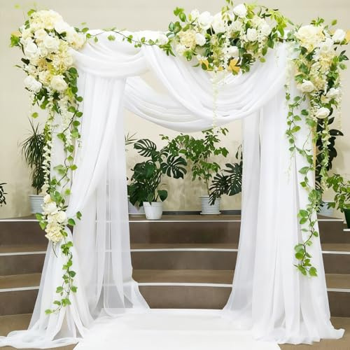 Alaoo Hochzeit Vorhang Deko, Hochzeitsbogen Gardinen 3M*160CM, Querbehang Deko Tüll Foto Hintergrund, Kulissenvorhänge Hochzeitsdeko für Hochzeit Torbogen Zeremonie Fotografie Party(Weiß)