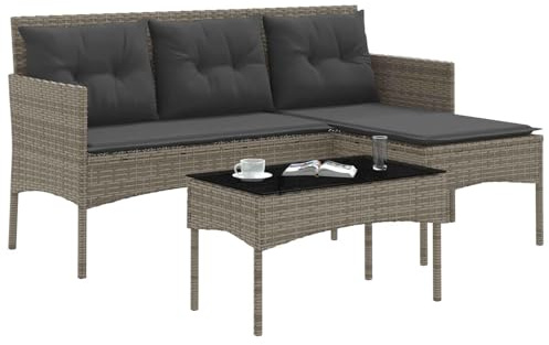 vidaXL Gartensofa-Set mit Kissen 2 pcs Poly-Rattan, Garten und Terrasse, L-Form, modernes Outdoor-Sofa, langlebiges Rattan-Set, wetterbeständig, Terrassen-Lounge, modulare Sitzlösung