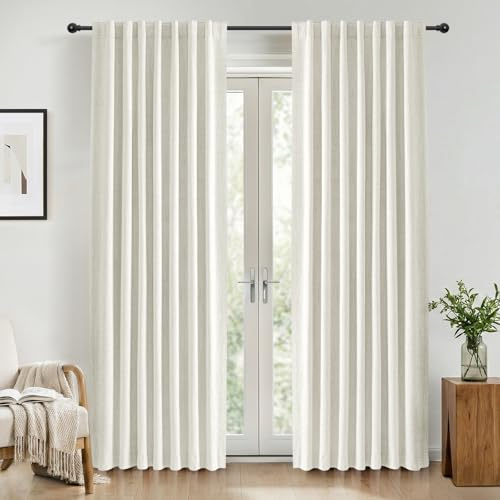 INOVADAY 100% Verdunklungsvorhänge Weiß 2 Stück, H 225 x B 140 cm | Gardinen Blickdicht Wohnzimmer, Vorhang Blickdicht Leinenoptik, Thermovorhang, Geräuschreduzierend, Flexibel Aufzuhängen,OEKO