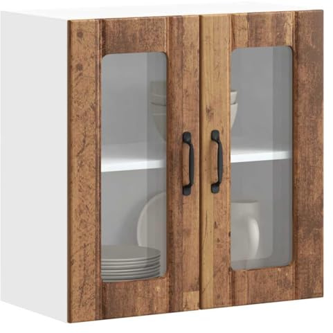 Ordellia Armoire Murale Cuisine Lucca en Bois d ingénierie Ancien et Porte vitrée, 60 x 31 x 60 cm, Meuble Rangement vaisselier pour Bols Assiettes casseroles