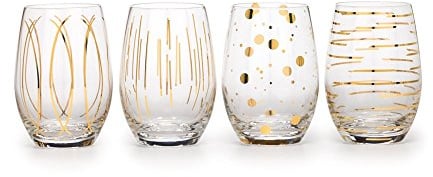 Mikasa 'Cheers' Lot de 4 Verres à vin sans Pieds en Cristal gravé, 470 ML - Effet doré