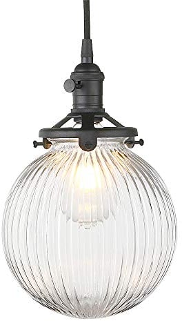 Yosoan Pendelleuchte geriffelte Klarglas Deckenleuchte Hängelampe Loft Kronleuchter Industrie Loft-Pendelleuchte Pendellampe Innenleuchte für Küche/Esszimmer/Schlafzimmer/Café/Bar/Club (Schwarz)
