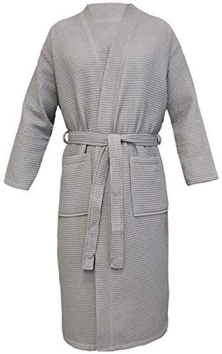 HOMELEVEL Pique Bademantel für Damen und Herren - Waffelpique Morgenmantel leicht - versch. Größen - leichter Bademantel für Sauna Reise Pool - Waffelmuster Reisemantel