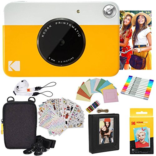 KODAK Printomatic Cámara instantánea (Amarillo) Paquete de Regalo con Papel fotográfico Zink (20 Hojas) y más
