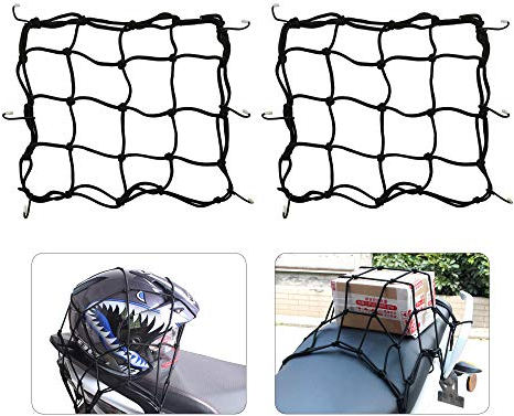 Filet à Bagages 2 Pièces Araignée Elastique avec 6 Crochets pour Moto Scooter Bicyclette VTT Extensible 28 x 28cm Noir