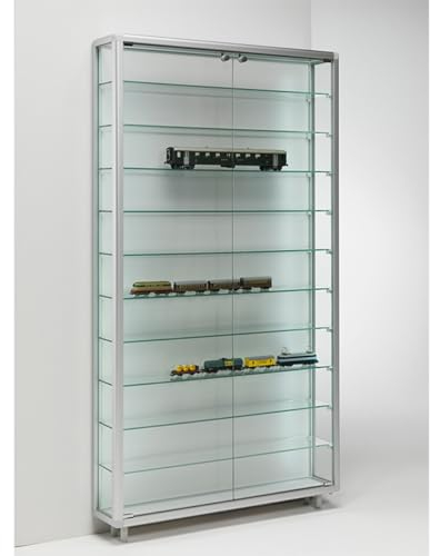 MHN Sammlervitrine & Standvitrine 20 x 79 x 184,5 cm – Flache Glasvitrine zur Wandaufstellung, abschließbar, Holzrückwand – ohne Beleuchtung – für Modellautos, Modell-Eisenbahn oder Figuren