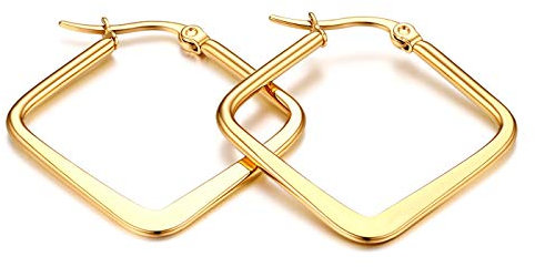 Flongo Damen Groß Ohrringe, 20-50mm Breite Edelstahl Gestüt Reifen Huggie Ohrringe Creolen Gold Golden große viereckig quadratisch Poliert Charme Elegant Damen Frauen