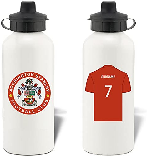 Accrington Stanley FC Personalised Football Shirt Design Aluminium Water Bottle fans - 600ml - White Bottle