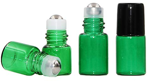 JIHUOO 15 Stück Glas Ätherisches Öl Roller Flaschen Nachfüllbarer Roll On Leer Flasche Fläschchen Grün 2 ML