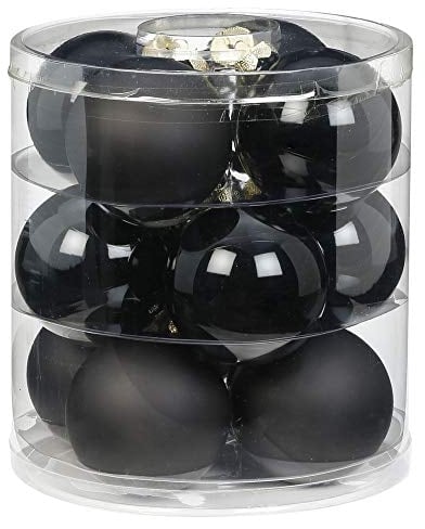 Magic - 12 palline di Natale in vetro, 8 cm palline per albero di Natale, colore nero opale, opaco