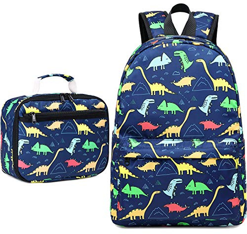 CAMTOP Backpack for Kids, Boys Preschool Backpack with Lunch Box Toddler Kindergarten School Bookbag Set, 0025-2 Dino-Navy Blue, 15(L)x11.8(H)*5.1(W), School Bookbag Set