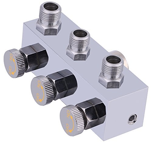 3-Way Airbrush Hose Splitter, 1/8 BSP Manifold Fitting, Adjustable Valve Knob