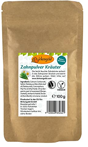 Birkengold Zahnpulver Kräuter Nachfüllbeutel 100 G | Schützt Den Zahnschmelz | 100% Natürliche Zutaten | Keine Schaumbildner Und Konservierungsstoffe | Naturkosmetik | Vegan
