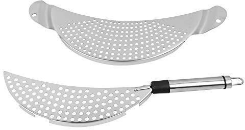 AUEAR, Grease Handheld Stainless Steel Pasta Strainer Insert Drainer for Different Pot Pan Kitchen Tools (2 Pack, Stainless Steel Pot Strainer with Handle and Recessed Hand Grips)