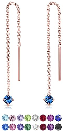 Orecchini Pendenti Zaffiro Blu - Lunghi in Argento 925 Placcati Oro Rosa Con Brillantini - Donna