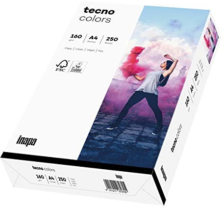 inapa farbiges Druckerpapier, buntes Papier tecno Colors: 160 g/m², A4, 250 Blatt, weiß